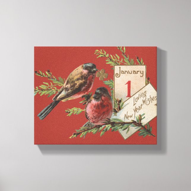 Vintage New Years Birds Canvas Print (Front)