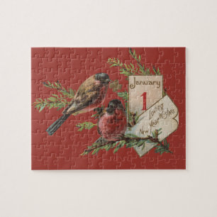 Vintage New Years Birds Jigsaw Puzzle