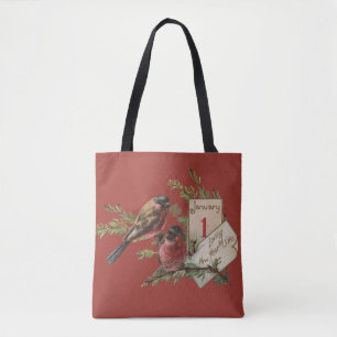 Vintage New Years Birds Tote Bag