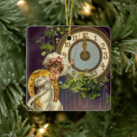 Vintage New Years Eve Irish Lass Clock at Midnight