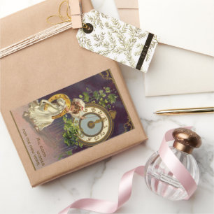 Vintage New Years Eve Irish Lass Clock at Midnight Rectangular Sticker