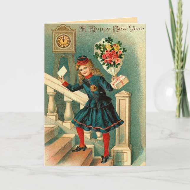 Vintage New Year's Greetings Holiday Card (Front)