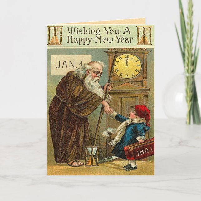 Vintage New Year's Greetings Holiday Card (Front)