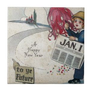 Vintage New Years To The Future Jan. 1 Tile