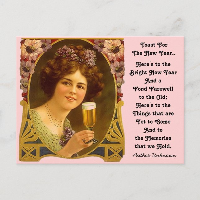 Vintage New Year's Toast Champagne Girl Postcards (Front)