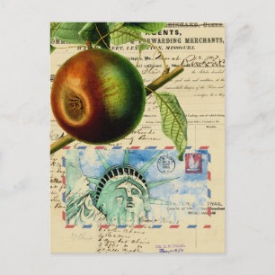 Vintage New York Apple Statue of Liberty Collage Postcard