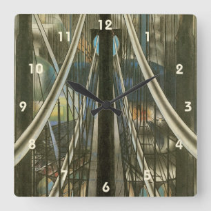 Vintage New York Architecture, Brooklyn Bridge Square Wall Clock