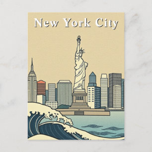 Vintage New York City Art Deco Waves Travel Postcard