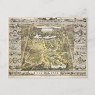 Vintage New York City Central Park Map, 1863 Postcard