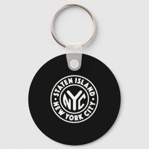 Vintage New York City Circle Staten Island White Key Ring