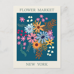 Vintage New York City Flower Market Travel Postcard