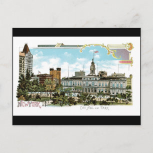 Vintage New York, City Hall and Park Postcard