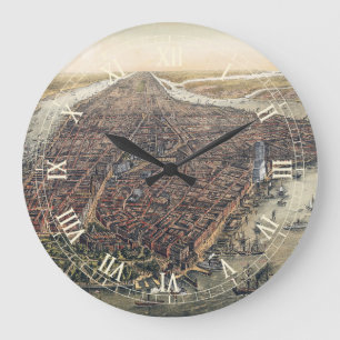 Vintage New York City, Manhattan, Brooklyn Bridge Large Clock