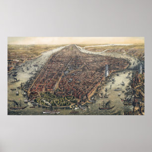 Vintage New York City, Manhattan, Brooklyn Bridge Poster