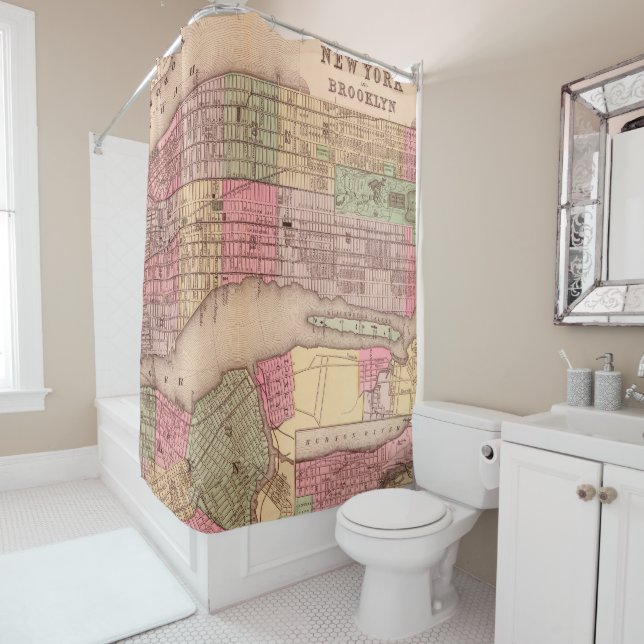 Vintage New York City Map Shower Curtain (In Situ)