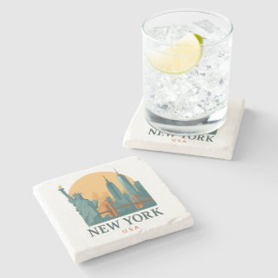 Vintage New York City Minimalist Travel Gift Stone Coaster