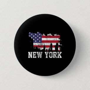 Vintage New York City Nyc Skyline Usa Flag America 6 Cm Round Badge