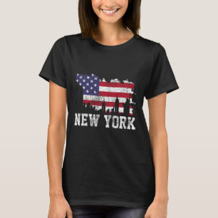 Vintage New York City Nyc Skyline Usa Flag America T-Shirt
