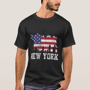Vintage New York City Nyc Skyline Usa Flag America T-Shirt