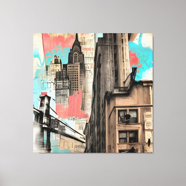 Vintage New York City Sketch Canvas Print (Front)