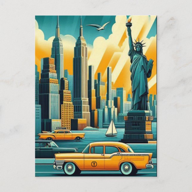 Vintage New York City Skyline Postcard (Front)