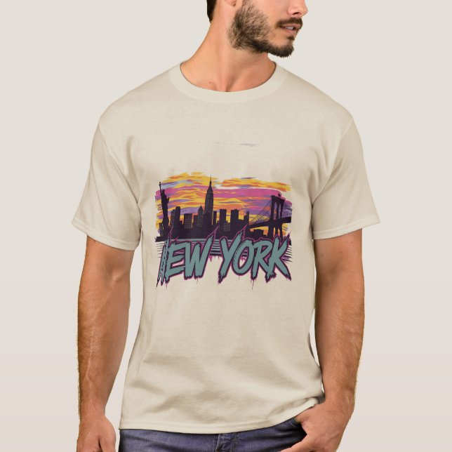 Vintage “New York City Skyline” Retro Sunset T-Shirt (Front)