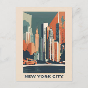 Vintage New York City Skyline Retro Travel Postcard