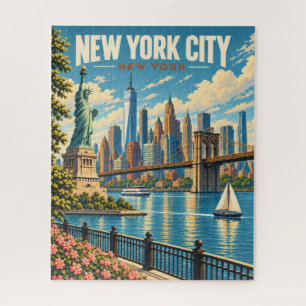 Vintage New York City Skyline Statue of Liberty Jigsaw Puzzle