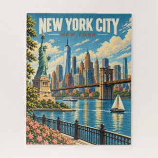 Vintage New York City Skyline Statue of Liberty  Jigsaw Puzzle