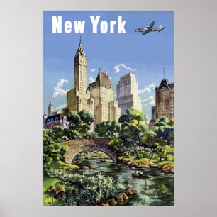 Vintage New York City Skyscrapers Air Travel Poster