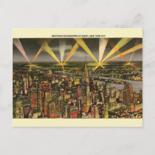Vintage New York City Skyscrapers Night Post Card
