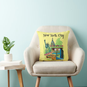 Vintage New York City statue of liberty Travel art Cushion
