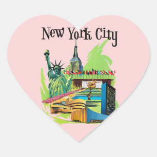 Vintage New York City statue of liberty Travel art Heart Sticker