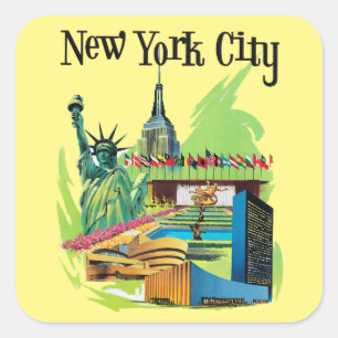 Vintage New york City statue of liberty Travel art Square Sticker