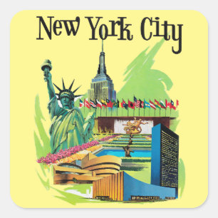 Vintage New york City statue of liberty Travel art Square Sticker
