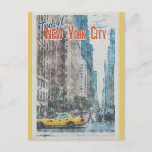 Vintage New York City Street Taxi Travel Postcard