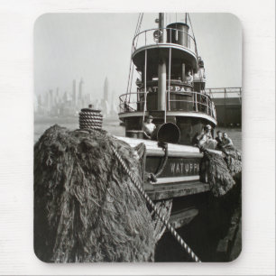 Vintage New York City Waterfront Tugboat Mouse Mat