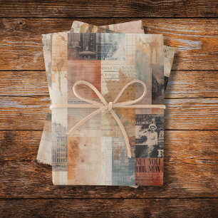 Vintage New York Collage Sepia Dreams Wrapping Paper Sheet
