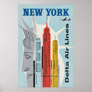 Vintage New York Delta Air Lines Travel Poster