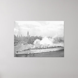 Vintage New York Harbour and Queen Mary Photograph Canvas Print