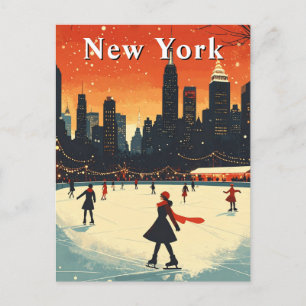 Vintage New York Ice Skating Rink at Christmas Postcard