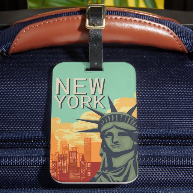 Vintage NEW YORK Skyline Statue of Liberty Luggage Tag (Front Insitu 2)