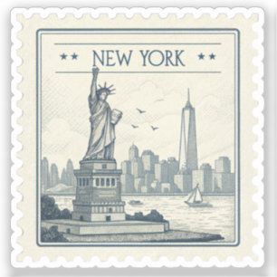 Vintage New York Statue of Liberty Skyline Stamp