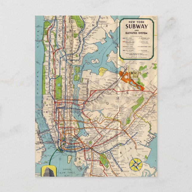 Vintage New York Subway Map Travel Postcard (Front)