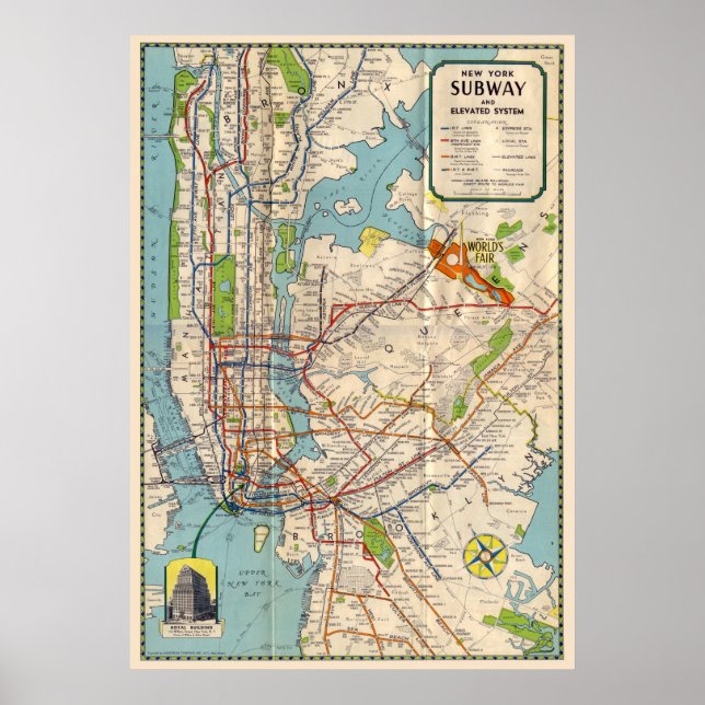 Vintage New York Subway Map Travel Poster (Front)