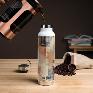 Vintage New York Urban Collage Art Water Bottle