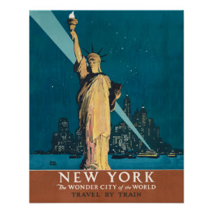Vintage New York Wonder City Statue of Liberty Art Poster