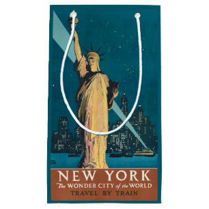 Vintage New York Wonder City Statue of Liberty Art Small Gift Bag