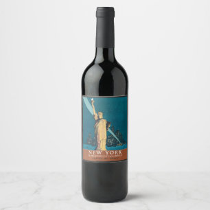 Vintage New York Wonder City Statue of Liberty Art Wine Label