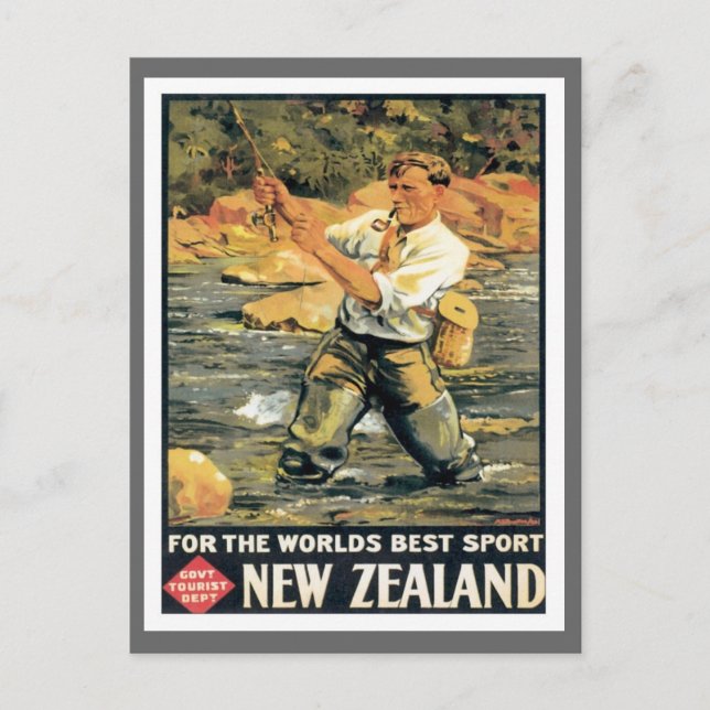 Vintage New Zealand Fishing Postcard (Front)